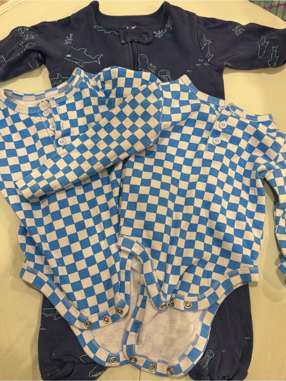 Old Navy Blue & White Checkered Baby One-Piece Bodysuits - 2-Pack